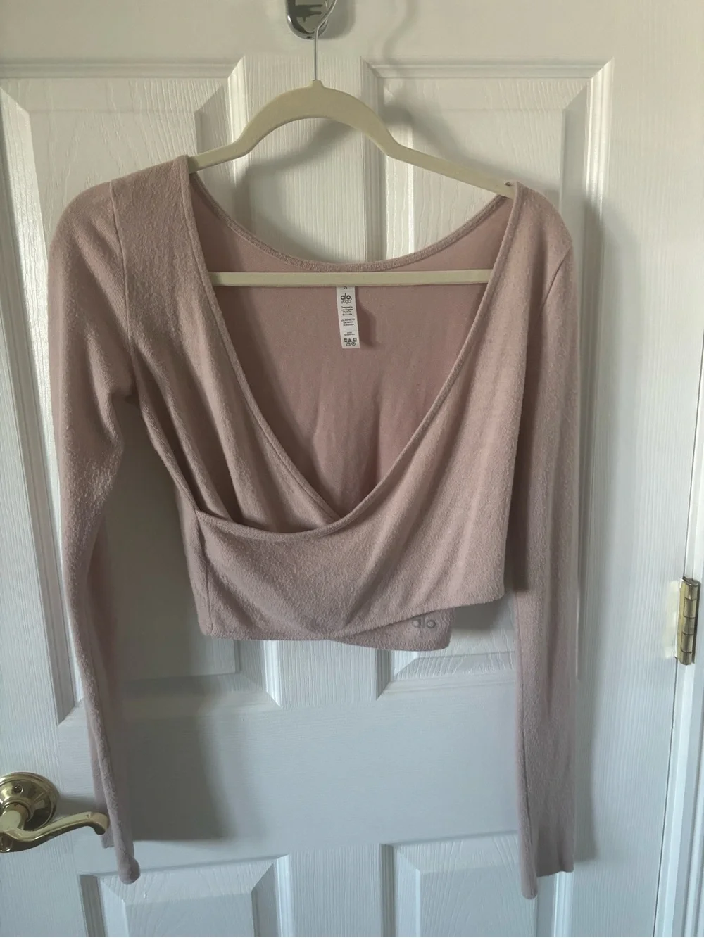 ALO Yoga Amelia Light Pink Wrap Crop Top - Long Sleeve